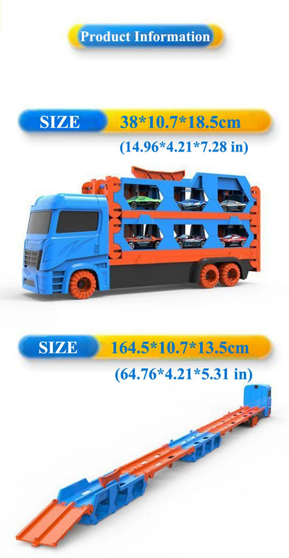 Large Car Transporter Truck Folding Track Racing Vehicle Kids Competitive Games Storage Alloy Car Boy Toy Children Novel Gift.