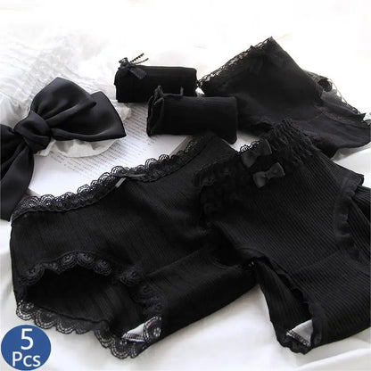 Cotton Women's Sexy Panties Black Underwear Girls Briefs For Ladies Shorts Soft Breathable Lingerie Intimates Underpant 5Pcs/Set.