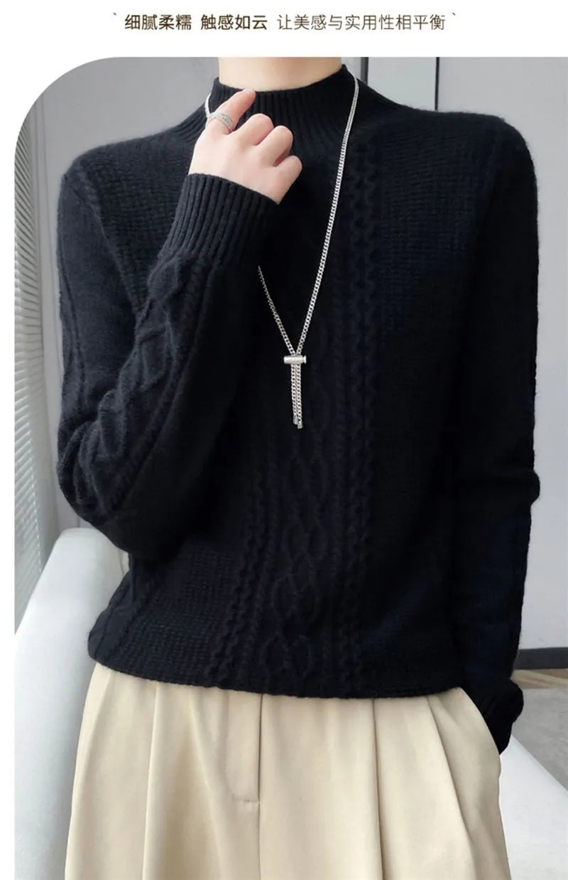 Neue Frühjahr Gestrickte Pullover Halb Hohen Kragen Lose Dicke Warme Pullover Für Frauen Vintage Herbst Winter Mutter Bodenbildung Top.