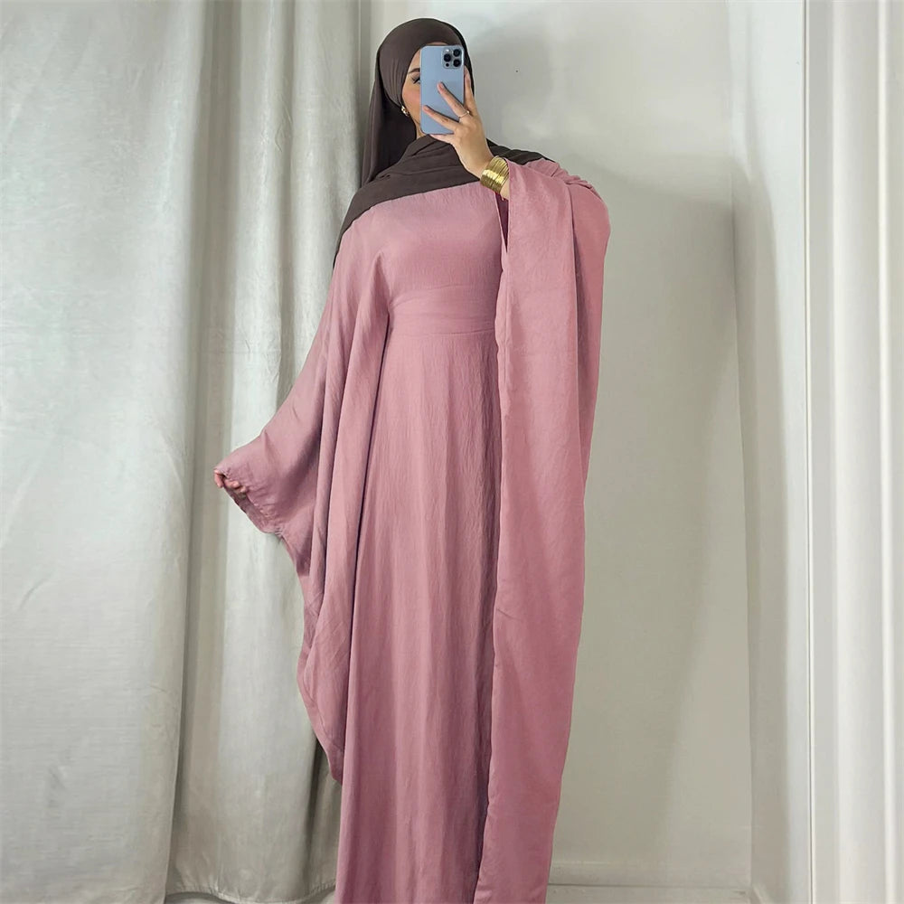 Ramadan Eid Soft Crepe Khimar Batwing Abaya Dubai Islam Muslim Modest African Dresses For Women Kaftan Kebaya Robe Femme Musulma.