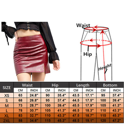 2025 Spring/summer Red Crocodile Pattern PU Skirt Ladies Slit Skirt Slim  Stretch Leather Skirts White Brown Black Green.