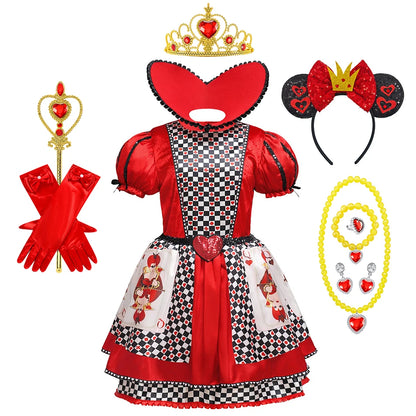Kind Königin Der Herzen Rolle Spielen Prinzessin Kleid Alice Poker Cosplay Kostüm Mädchen Halloween Bühne Leistung Geburtstag Party Kleidung.
