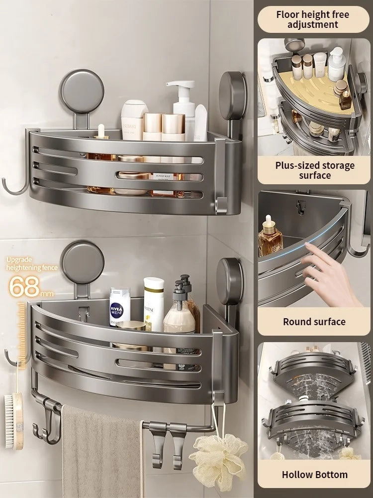 Badezimmer-Aufbewahrungsregal, Saugnapf, perforationsfreies Badezimmer, dreieckiger Toilettenwaschbehälter, Eck-Badezimmer-Aufbewahrungsregal