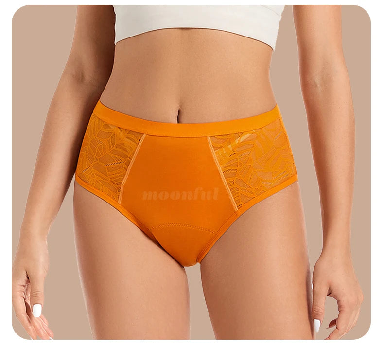 Moonful Women's Menstrual Panties High Waist Leak Proof 4 Layer Breathable Lace Period Underwear Girls Absorbent Brief.