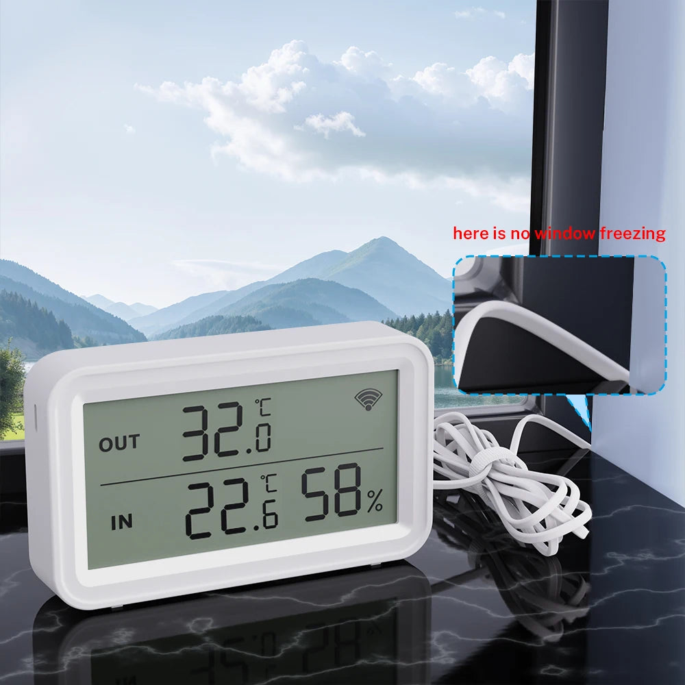 Tuya Wi-Fi Temperature and Humidity Sensor With External Probe Smart Digital LCD Screen Work with Smart Life Google Assistant.