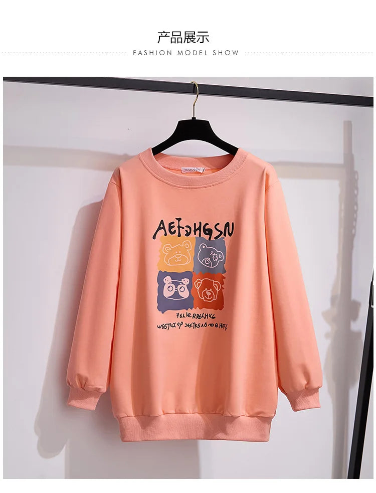 175Kg Plus Größe frauen Fehlschlag 170 Frühling Herbst Neue Lose Rundhals Cartoon Sweatshirt 6XL 7XL 8XL 9XL 10XL 11XL 6 Farben