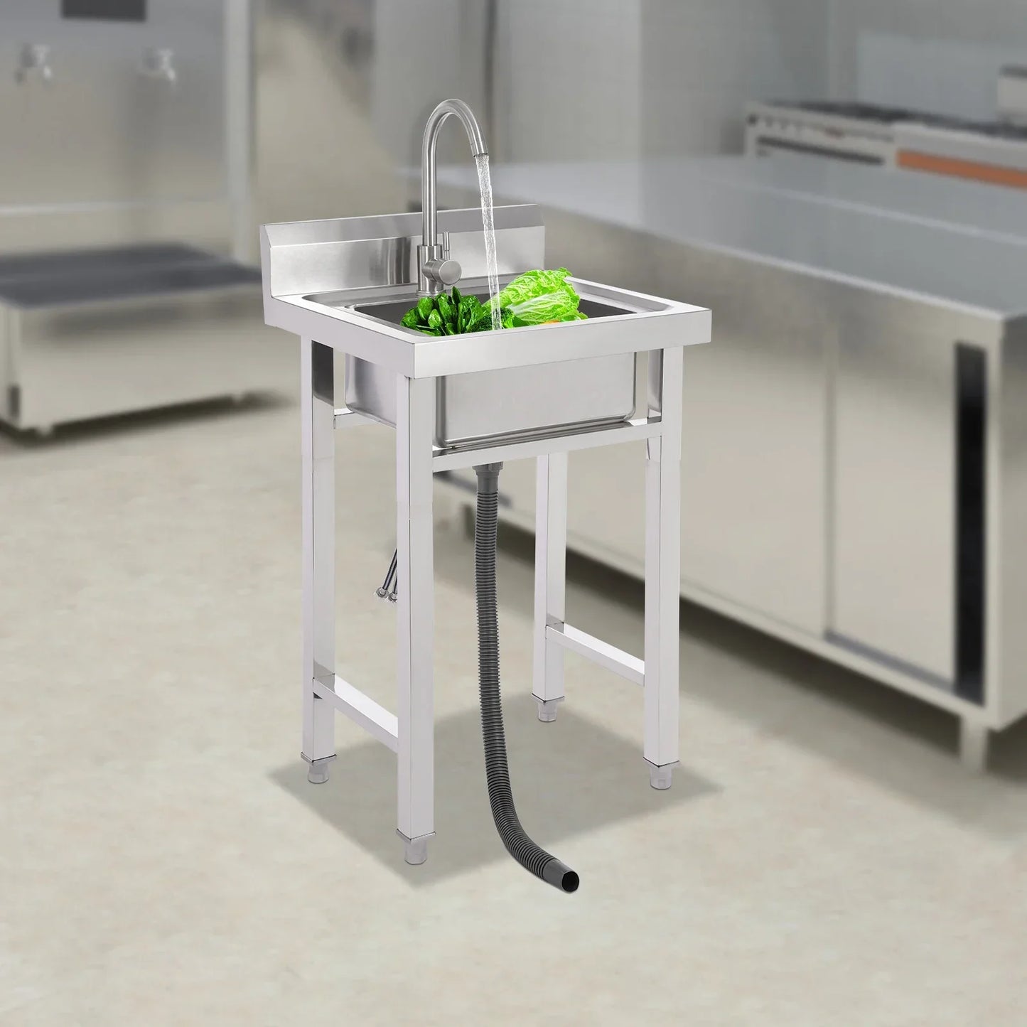 Kommerzielle Waschbecken aus 201 Edelstahl, bodenstehendes kommerzielles Waschbecken für Küchen, Cafés, Bars und Milchteeladen