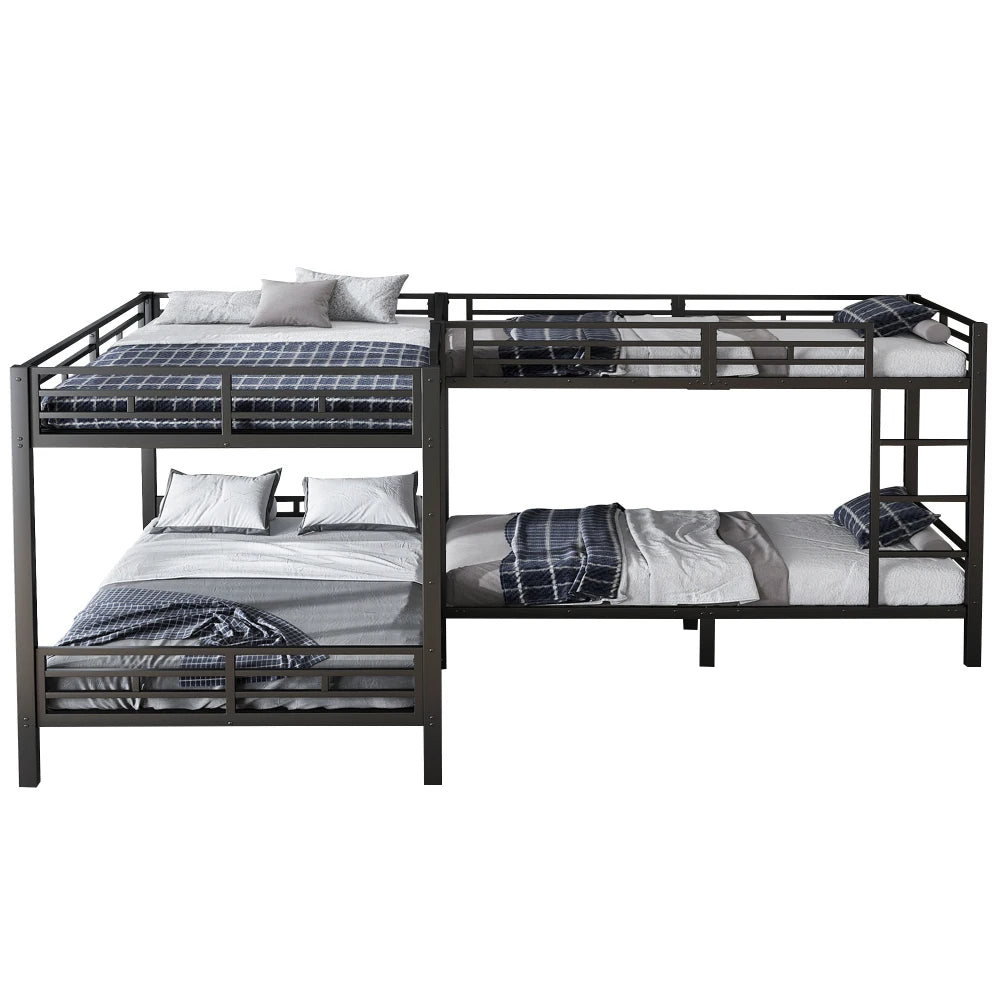 Eisenbett, Etagenbett, dreistufige Leiter, stabiles Gitter, Mehrbettkonfiguration, Betten in verschiedenen Größen, 90 x 200 cm und 140 x 200 cm