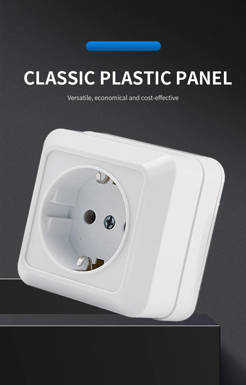 WESA Weiße Wandsteckdose, EU-Standard, Steckdose, Boden, Vintage-Oberfläche, Steckdose, Stecker, flammhemmender Kunststoff.