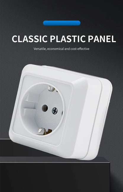 WESA Weiße Wandsteckdose, EU-Standard, Steckdose, Boden, Vintage-Oberfläche, Steckdose, Stecker, flammhemmender Kunststoff.