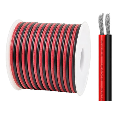 10M~50M 16 18 20 22 24 26 28 30AWG 2Pins Copper Wire DIY LED Lamp Connector Red & Black Flat Ribbon Cable 300V 80C.