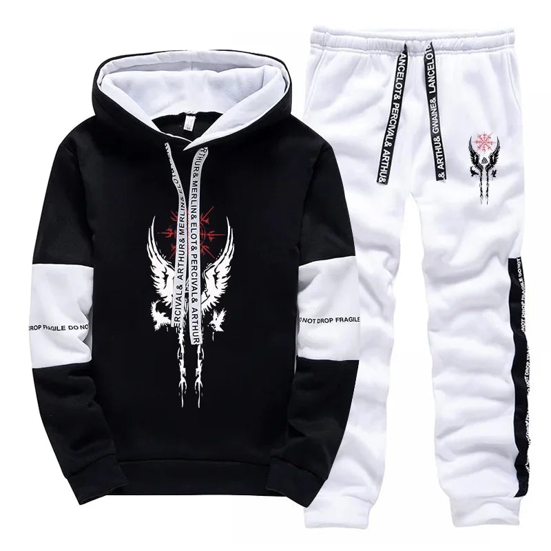Mens Tracksuit Printed Casual Sweatshirts Sweatpants Single Piece Versatile Hoodie Pants Gym Sports Jogging Mens Clothing 2025.