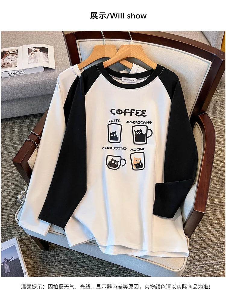 175kg plus size Damen büste Frühling Herbst lockeres Oberteil Rundhals bedrucktes Langarm-Sweatshirt 4xl 5xl 6xl 7xl 8xl 9xl.