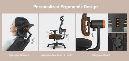 NEWTRAL MagicH-BP Ergonomischer Stuhl mit Fußstütze, automatisch ausgestellte Rückenlehne, adaptive Unterrückenstütze, verstellbare Armlehne, Kopfstütze