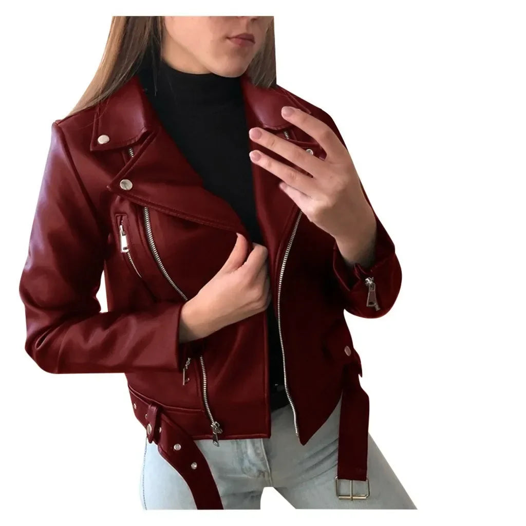 Damen Ledermantel Damen Kurz Slim-Fit Neue Biker Lederjacke Winter Herbst Lederjacken Mäntel.