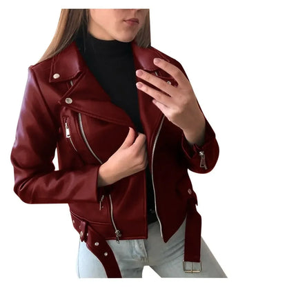 Damen Ledermantel Damen Kurz Slim-Fit Neue Biker Lederjacke Winter Herbst Lederjacken Mäntel.