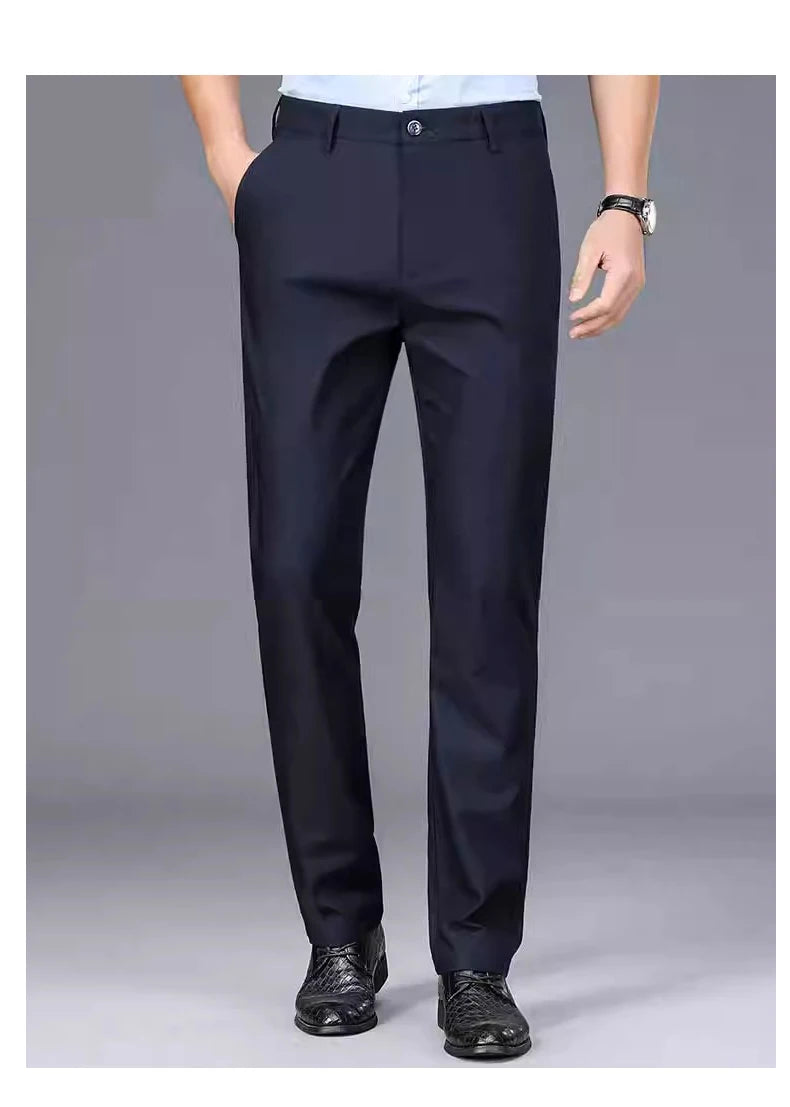 Male Pants Stretch Solid Black Smart Casual Men's Trousers Office Quick Dry Suit Pants New Spring Autumn Korean Straight Pants.
