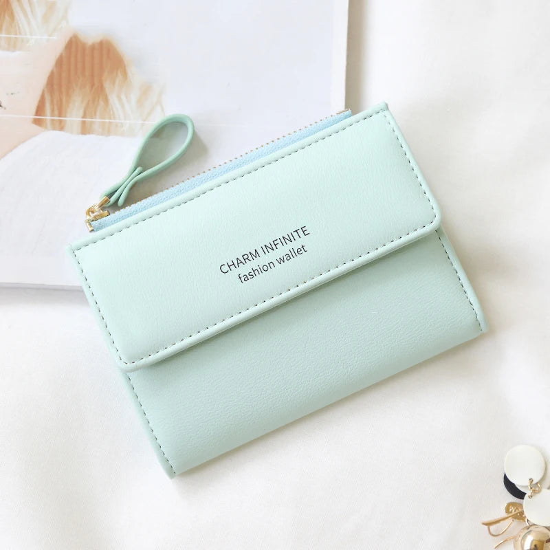 RFID Anti-Theft Short Card Bag for Women, Brush, PU, Solid Color, Zipper Buckle, Multi-functional Fashion, Small Purse.