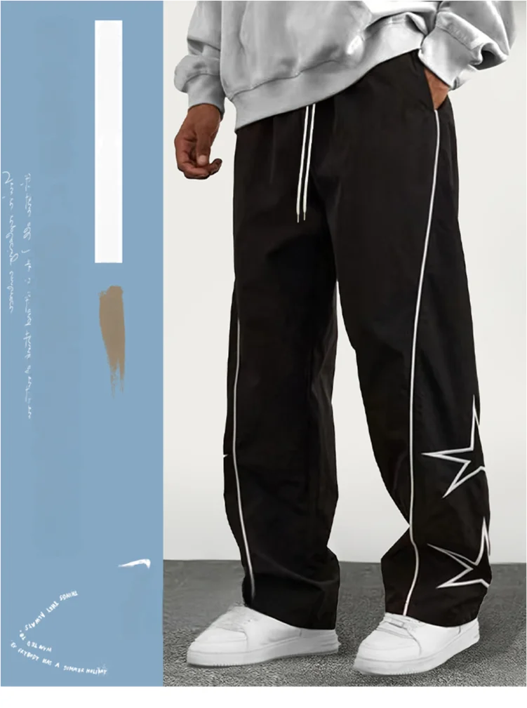 Paratrooper pants sports men's ice silk spring and summer straight work pants lace-up loose pants outdoor pants casual pants.