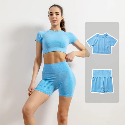 Women Vital Seamless Yoga Fitness Clothing Set High Waist Gym Leggings Crop Tops Sports Tracksuit Plush Up Sports Outfits