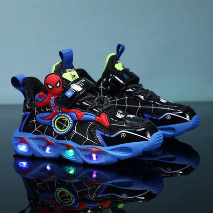 Disney Boys Shoes LED Lights Cartoon Autumn Children's Sports Shoes Leather Non-slip Children's Running Shoes Sneaker Size 25-35.