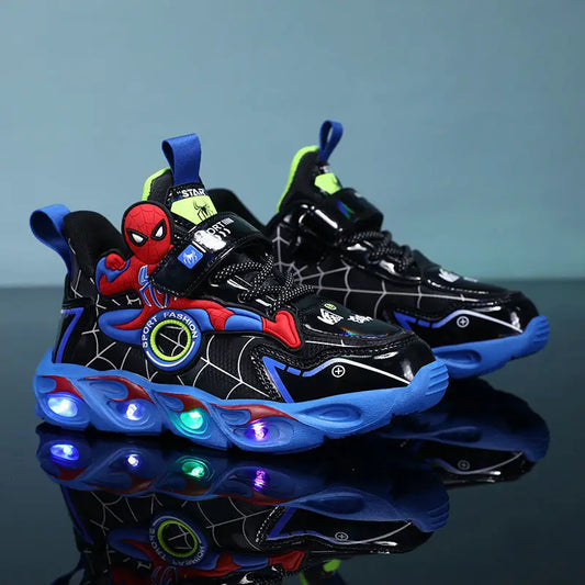 Disney Boys Shoes LED Lights Cartoon Autumn Children's Sports Shoes Leather Non-slip Children's Running Shoes Sneaker Size 25-35.
