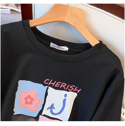 175kg plus size Damen büste Frühling Herbst lose Langarm bedrucktes Sweatshirt Top schwarz rosa 6xl 7xl 8xl 9xl 10xl 11xl