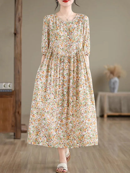 Kurzarm übergroße Baumwolle Satin Vintage Blumen neu in Kleidern für Frauen lässig lose lange Sommerkleid elegante Kleidung.