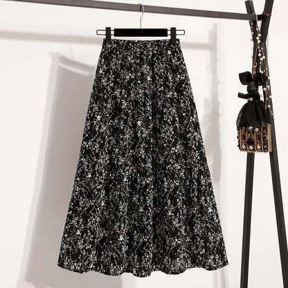 2025 Vintage Draped Elegant Chinese Style Women's Half-length Skirts Autumn Floral Pleated A- Line Skirt With Lining