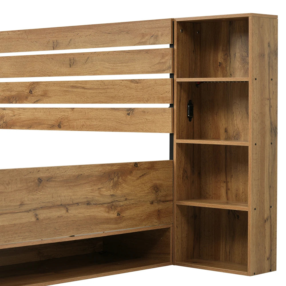 Bett mit gepolstertem Bettsystem mit Leselampe und USB-C-Nachttisch und Sitzbank mit Stauraum (ohne Matratze)