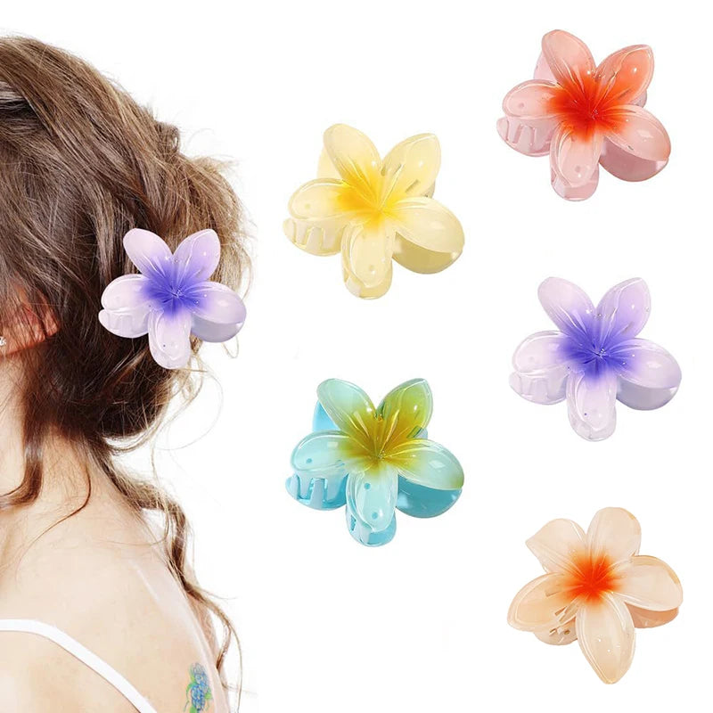 6Pcs Hawaiian Gradient Hair Clips Flower Hair Claws Women Small Size Fashion Headwear Hairpin Crab Barrette Hair Accessories.