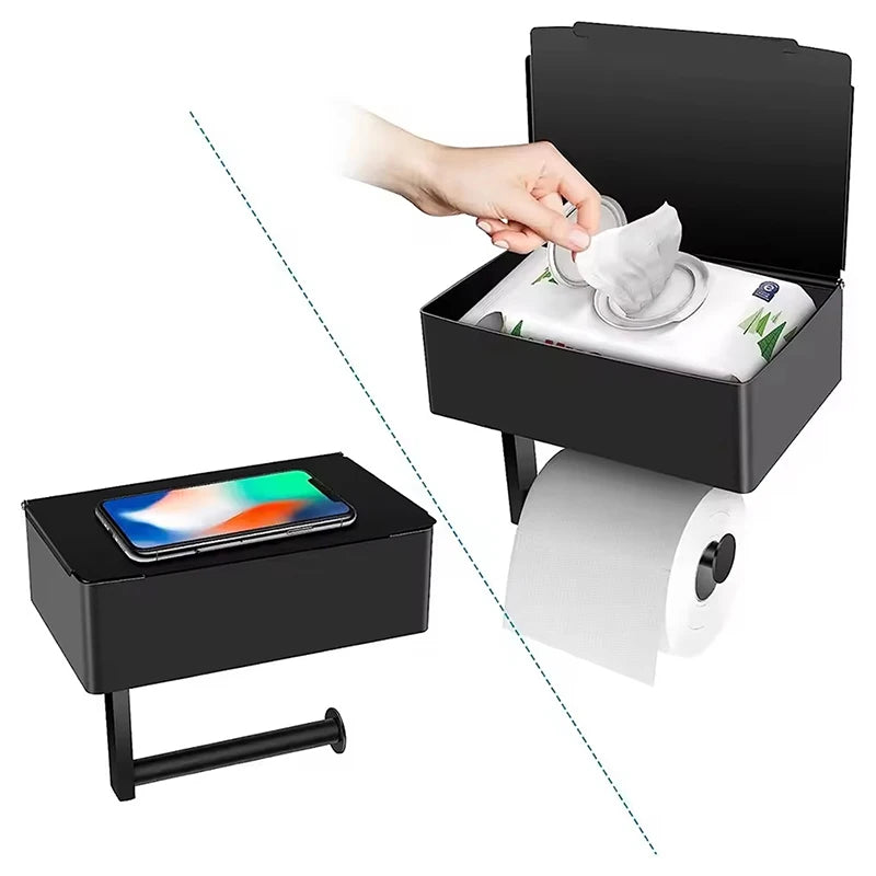 An der Wand montierter Toilettenpapierhalter mit Regal und Aufbewahrungsbox, Multifunktions-Tücherspender, passend für die Aufbewahrung von Badezimmer-Wischtuch