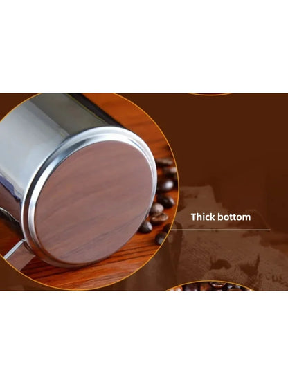 1Set Stainless Steel Coffee Cup Set Double Walled Heat Resistant Mug with Saucer Spoon Drink Tableware Kitchen Cafe Accessories.