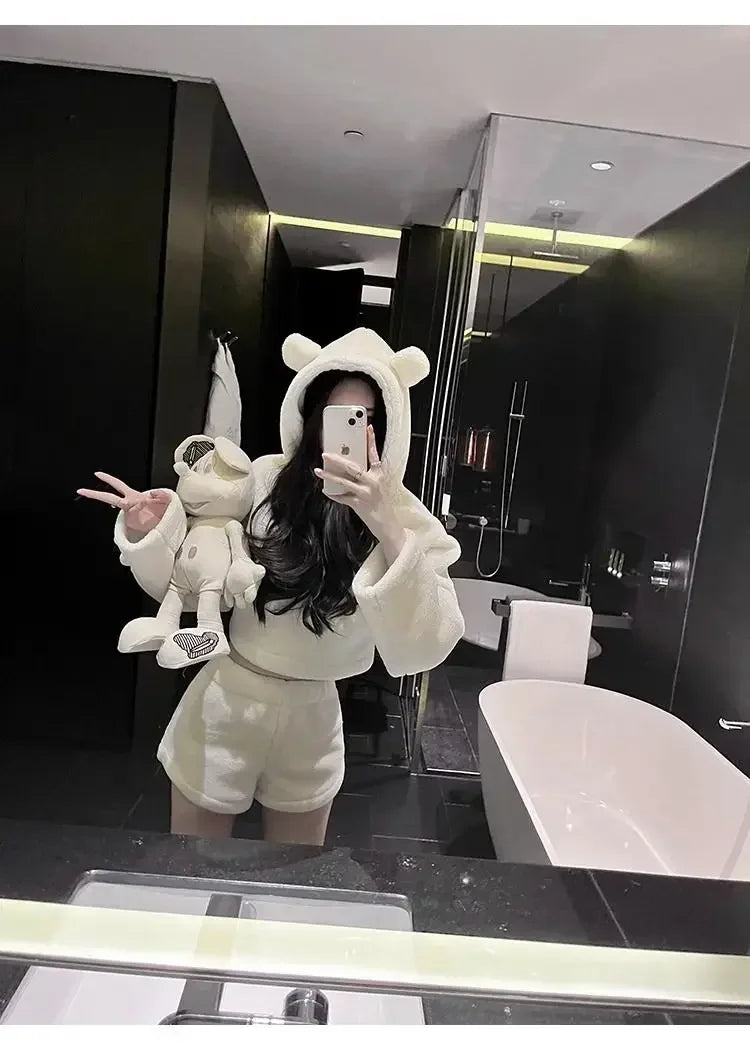 Stylish Pajama Sets for Women Kawaii Girls Autumn Winter Clothing Japan Style Long Sleeve Shorts Young Students Home Casual Soft.