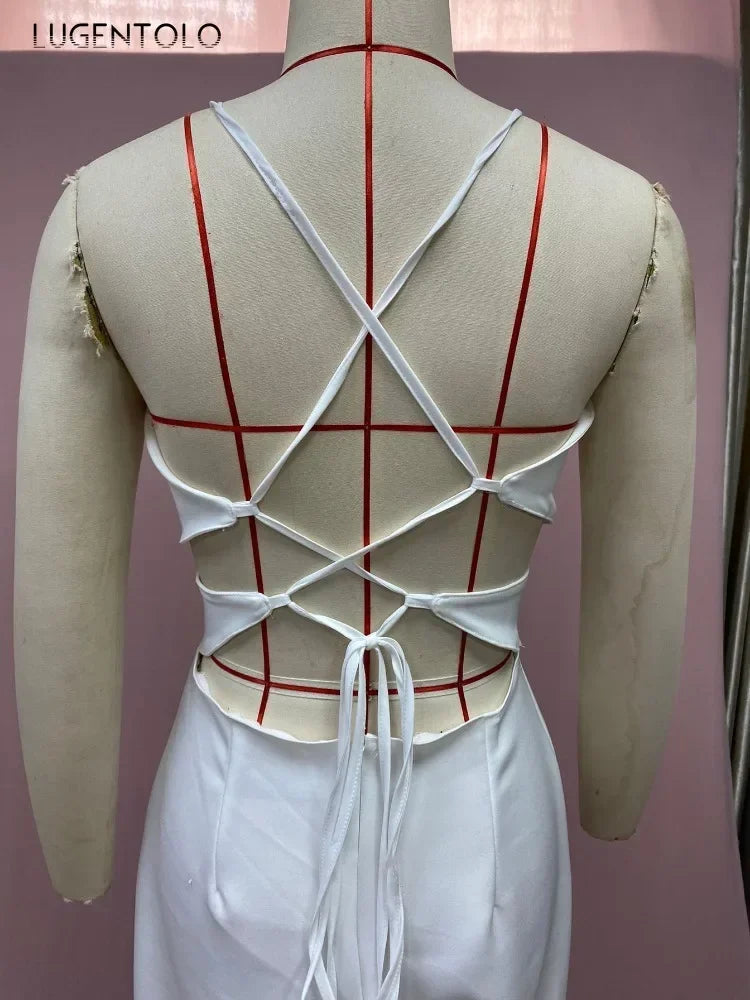 Women Sexy Jumpsuits Backless V-neck Spaghetti Strap Lace-up New Summer Sleeveless Elegant Street Wide-leg Pants Long Rompers.