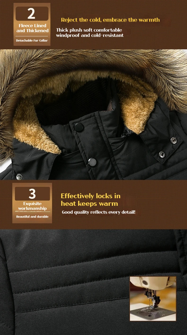 Winter Men's Cotton Jacket with Fleece for Middle-aged and Elderly People Warm Coat, Windproof Winter Coat Parka Coat.