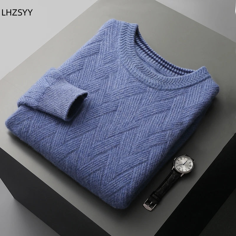 LHZSYY Men' New 100%Cashmere Sweater Winter O-Neck Mat Pullovers Long Sleeve Loose Plus Size Base Shirt Thicken Casual Knit Tops.