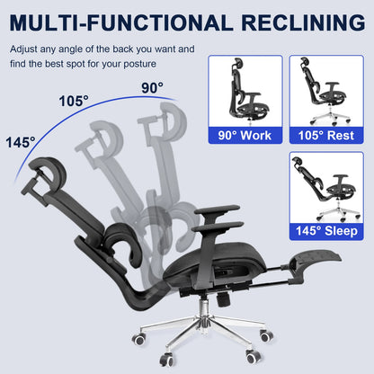 Ergonomischer Stuhl mit Fußstütze, bequemer drehbarer Schreibtischstuhl für zu Hause, Computer-Gaming-Stuhl mit 3D-verstellbarer Armlehne, Rollen für Zuhause