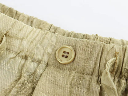 Women Print Long Pants Sets For Women Lapel Half Sleeve Single Breasted Shirts + High Waist Lace-Up Wide Leg Pants