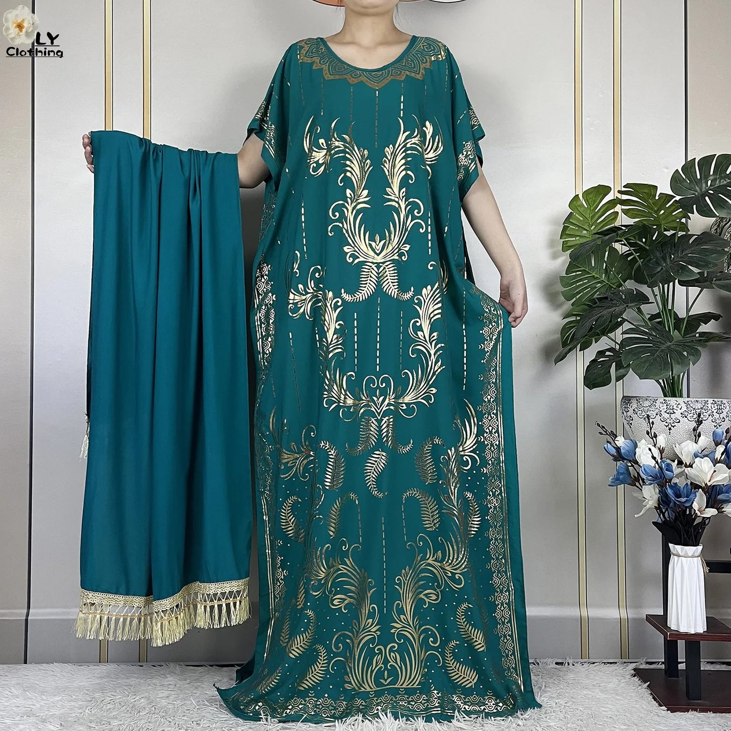 Neue Sommer Abaya für Frauen lässig Kurzarm weiches Baumwoll kleid Dubai Kaftan lose Dame Maxi Islam afrikanisches Kleid mit großem Schal