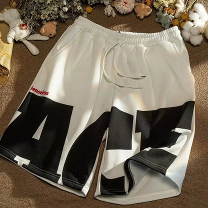 Sommer Casual männer Shorts Ins Trendy Marke Amerikanischen Stil Gespleißt Mittlere Taille Gerade Bein Lose Fit Breite Bein Minute Jogginghose.