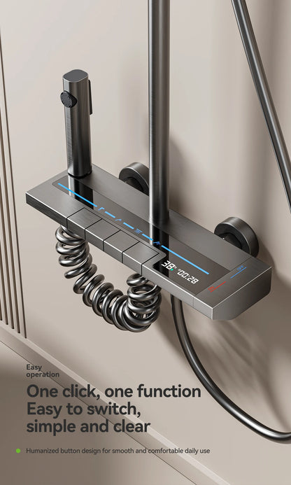 Space Aluminum Shower Set Digital Display Faucet Set , Piano Button With Ambient Light Bathroom Faucets Shower Head