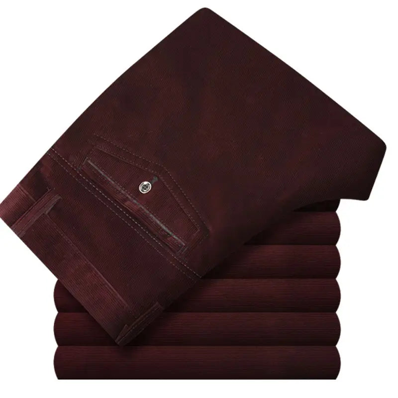 Business Casual Men Corduroy Pants Autumn Winter New Solid Zipper Pockets Simplicity Fashion Loose Thicken Straight Trousers