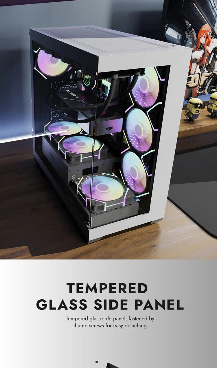 Aigo AS900 PC Case 270° Panoramic Design ATX M-ATX ITX Sea View Room Side Transparent Desktop Chassis Diy Gaming Computer Case.