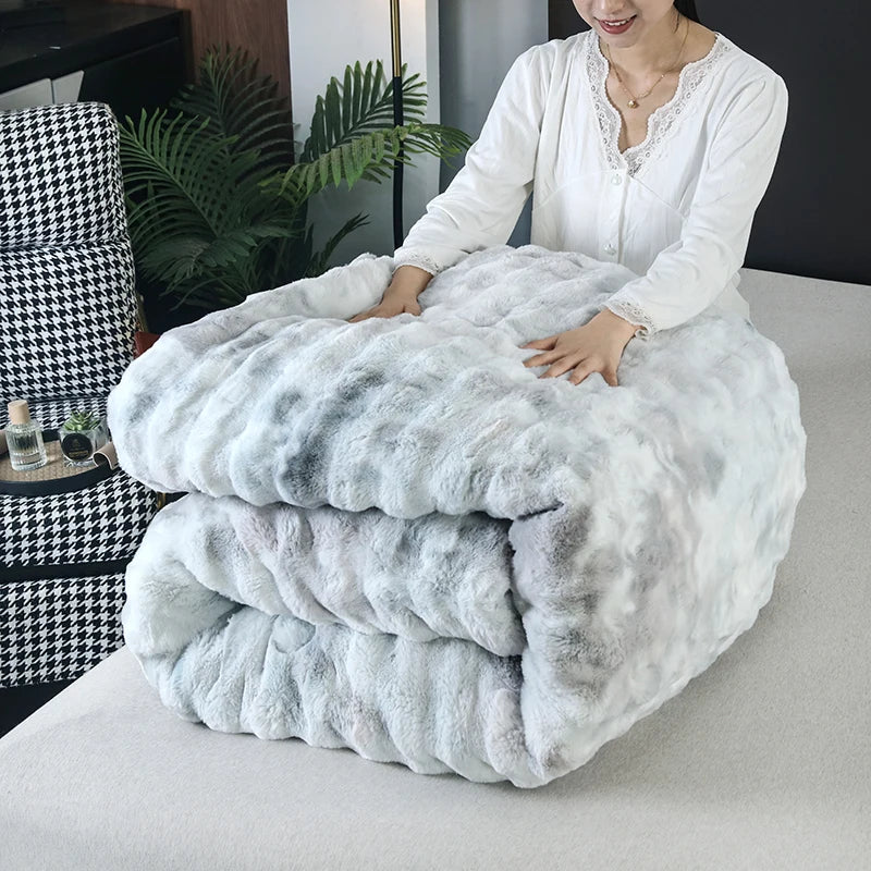 2024 New Colorful Rabbit Plush Bubble Winter Quilt Thickened Rabbit Plush Winter Double-sided Plush Skin-friendly and Warm.