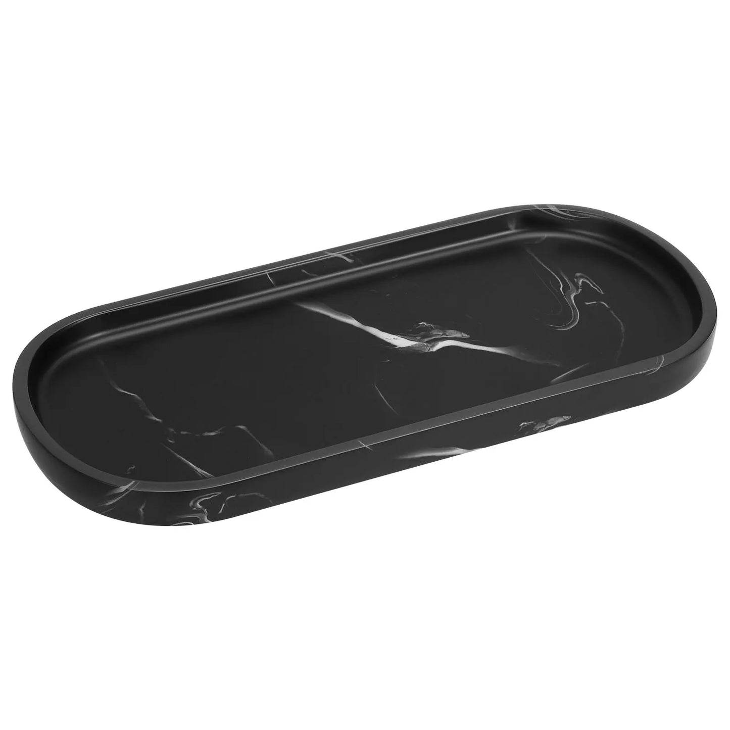 Bathroom Vanity Tray Oval Soap Dispenser Tray 10" Marble Kitchen Counter Trays Resin Bathroom Tray for Counter Toilet Tank Tray.