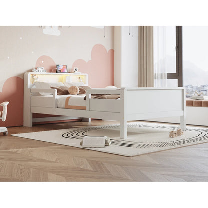 Multifunktions-Holzbett, USB- und Tape-C-Kombinationssteckdose, kleines LED-Licht, Kopfteil mit Einlagerfunktion, Einzelbett