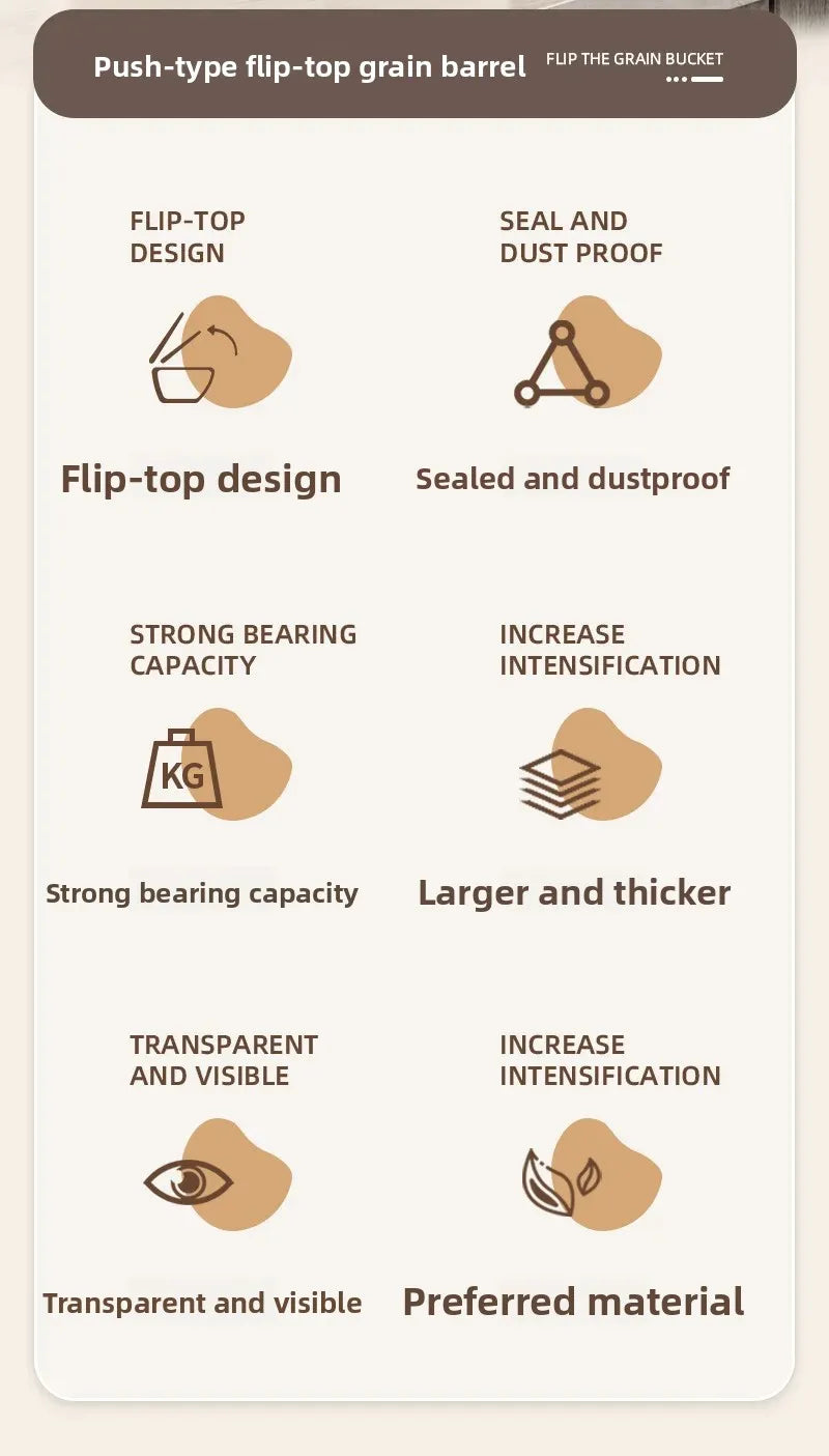 Food Grade Press to Open Seal Moisture Proof Insect Resistant Large Capacity Grain Storage Box Home Use Rice Tub for Grains.