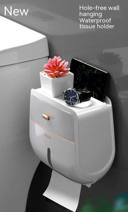 1 Stück Toilettenpapierhalter ohne Bohren, Badezimmer-Organizer |   Selbstklebende Wandhalterung für Taschentücher/Tücher, Badezimmer-Taschentuchabgabe