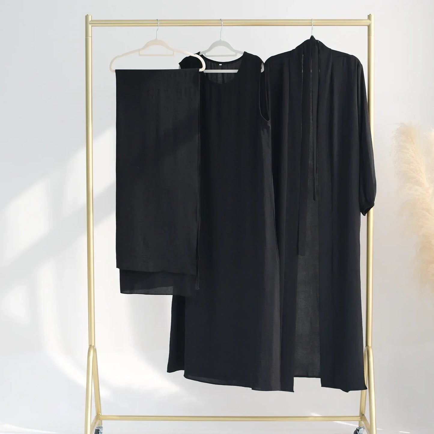 Muslim Woman Abaya 2 Piece Set Abayas Kimono with Sleeveless Hijab Dress Sets Islamic Matching Outfit Dubai Turkey Ramadan Eid